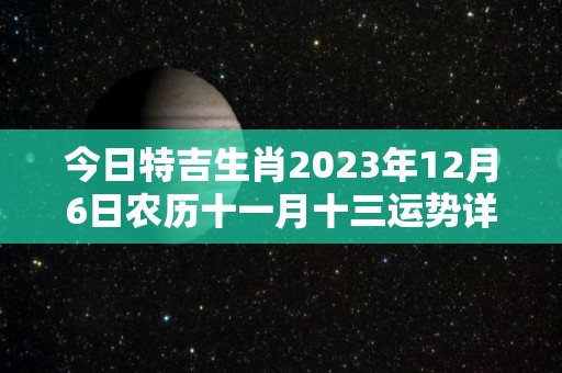 今日特吉生肖2023年12月6日农历十一月十三运势详解（2022年12月13日农历）